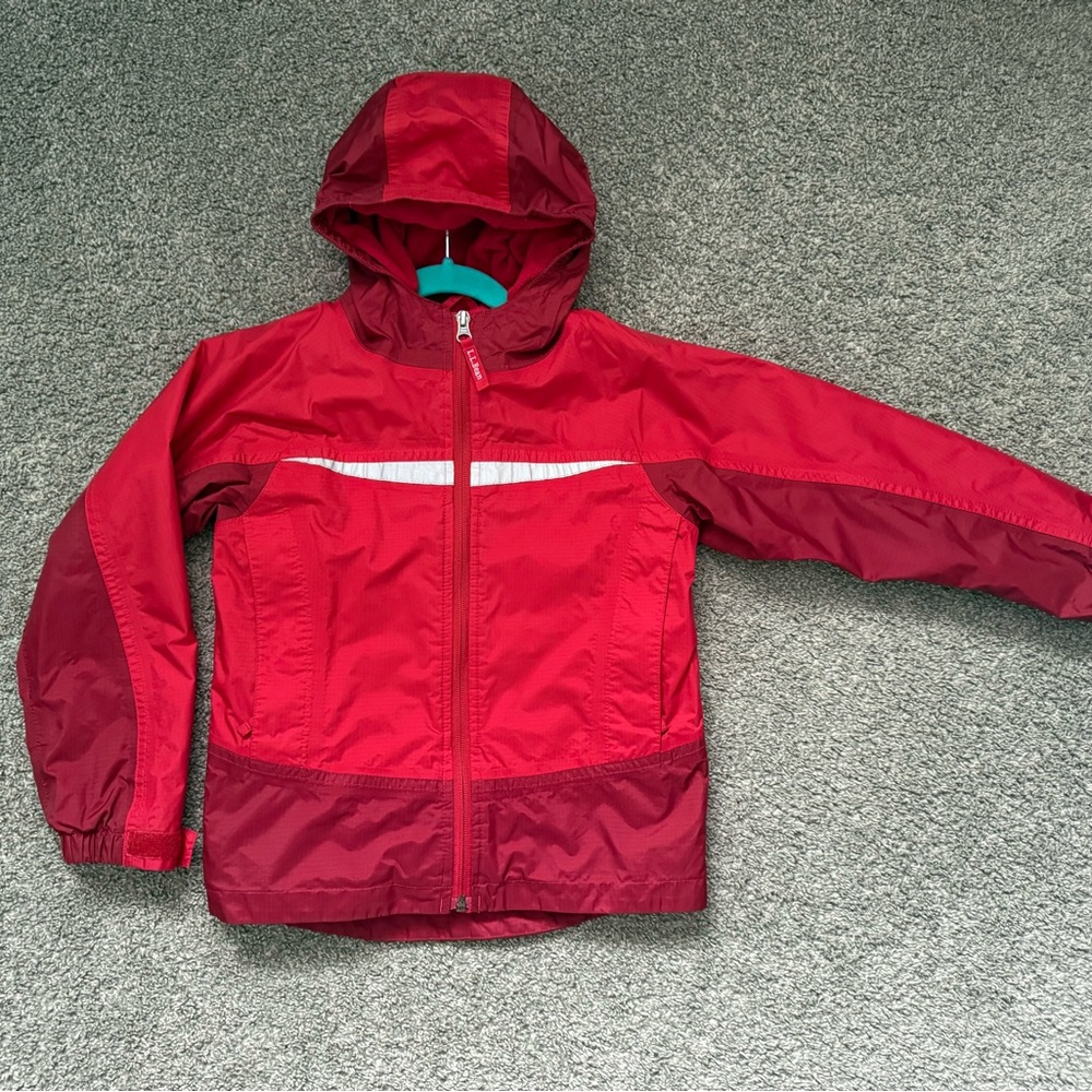 LL Bean Kids Red Hooded Fleece Lined Jacket size 5-6